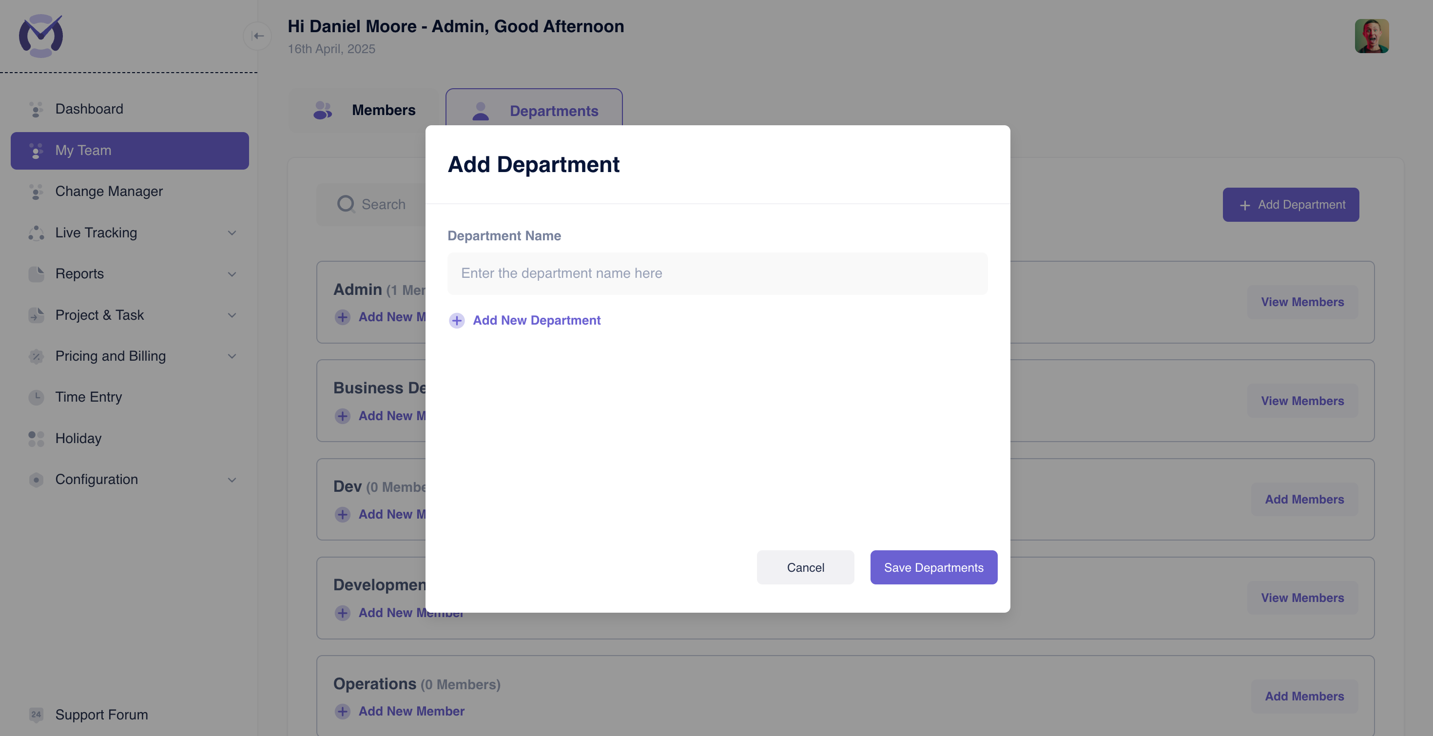 Add Department Modal
