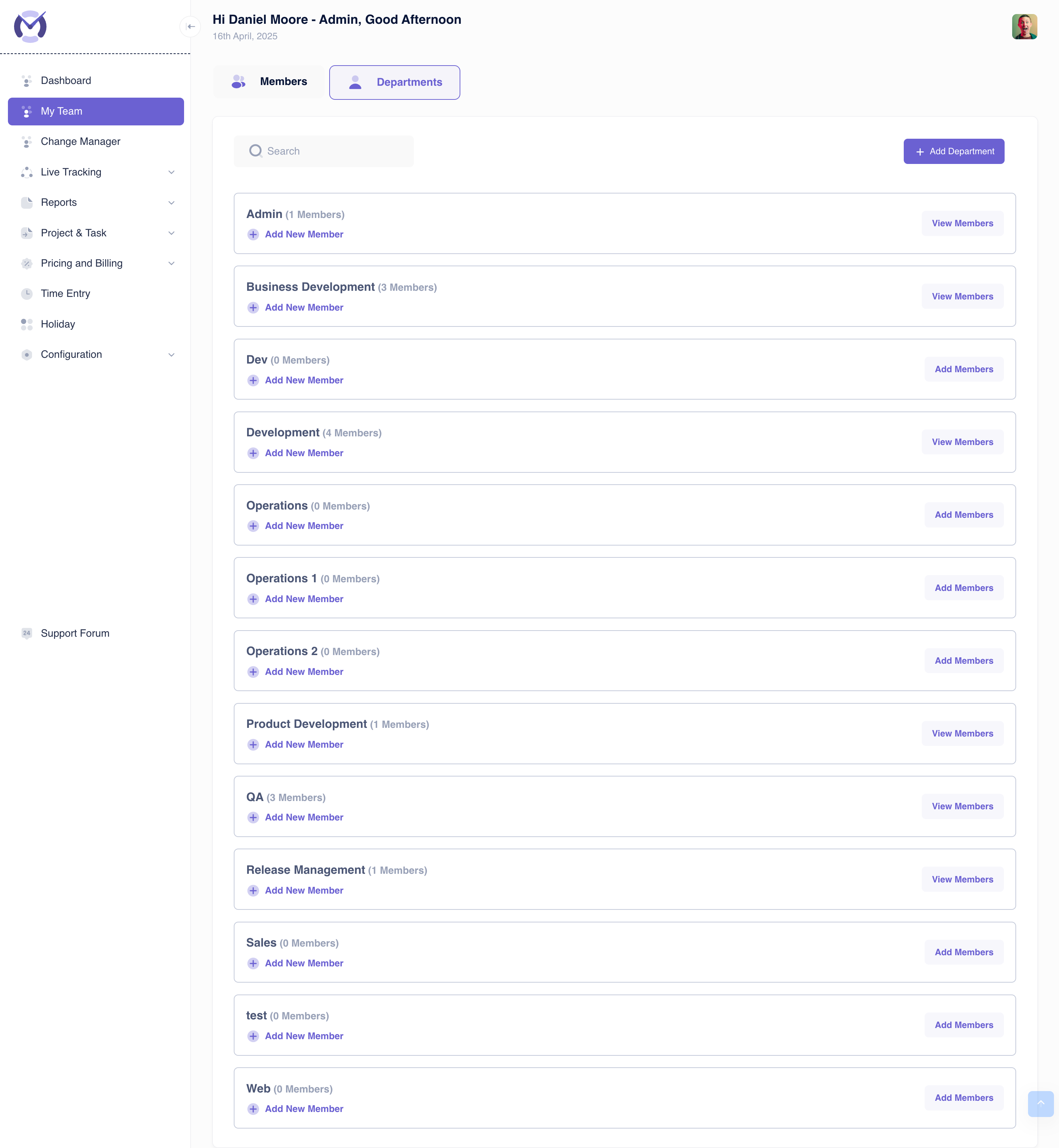 Department List View